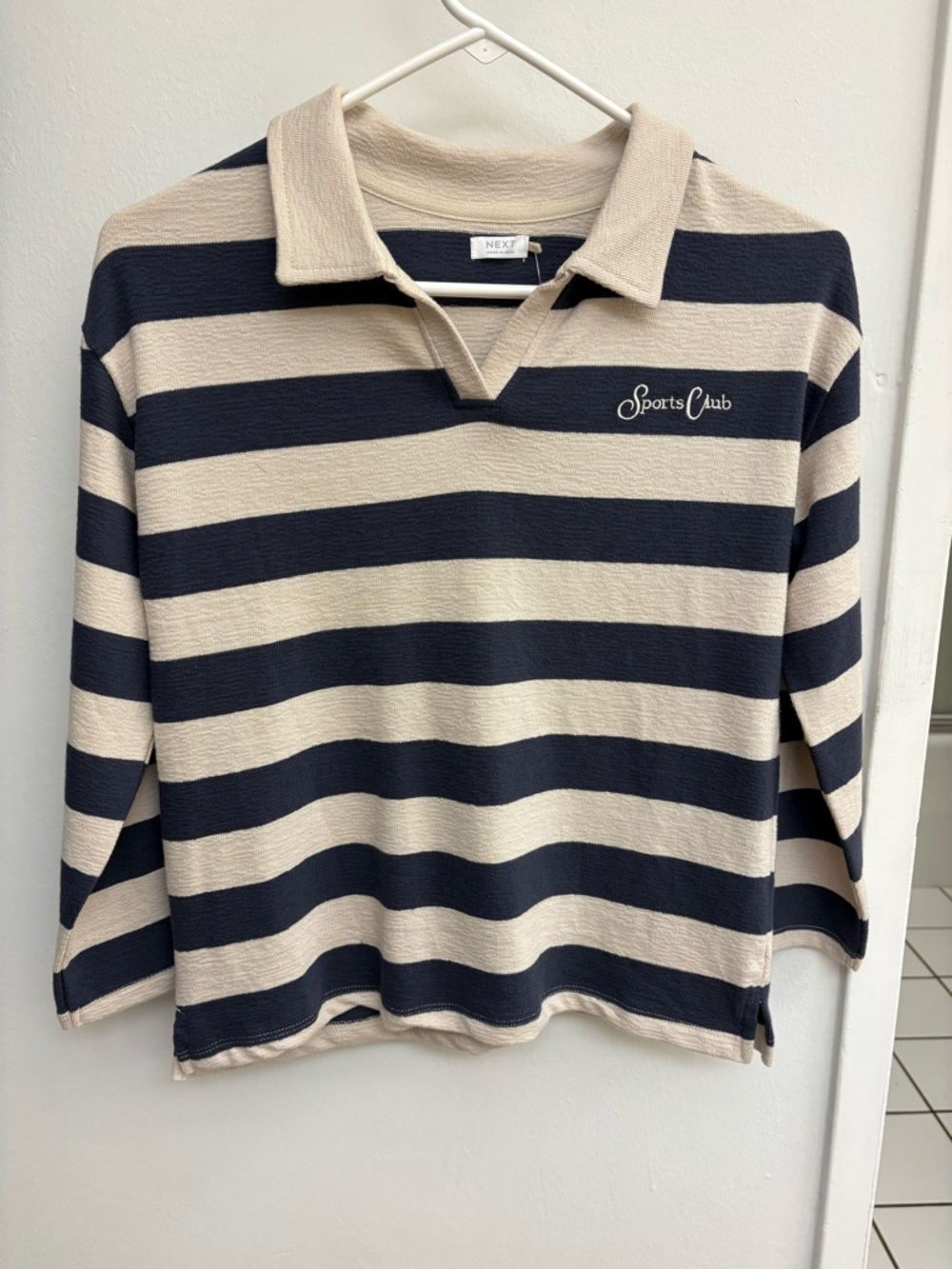 NEXT Striped Rugby Polo in Navy and Cream